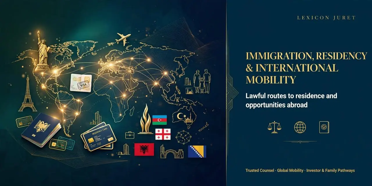 Immigration, Residency & International Mobility — Lexicon Juret practice illustration