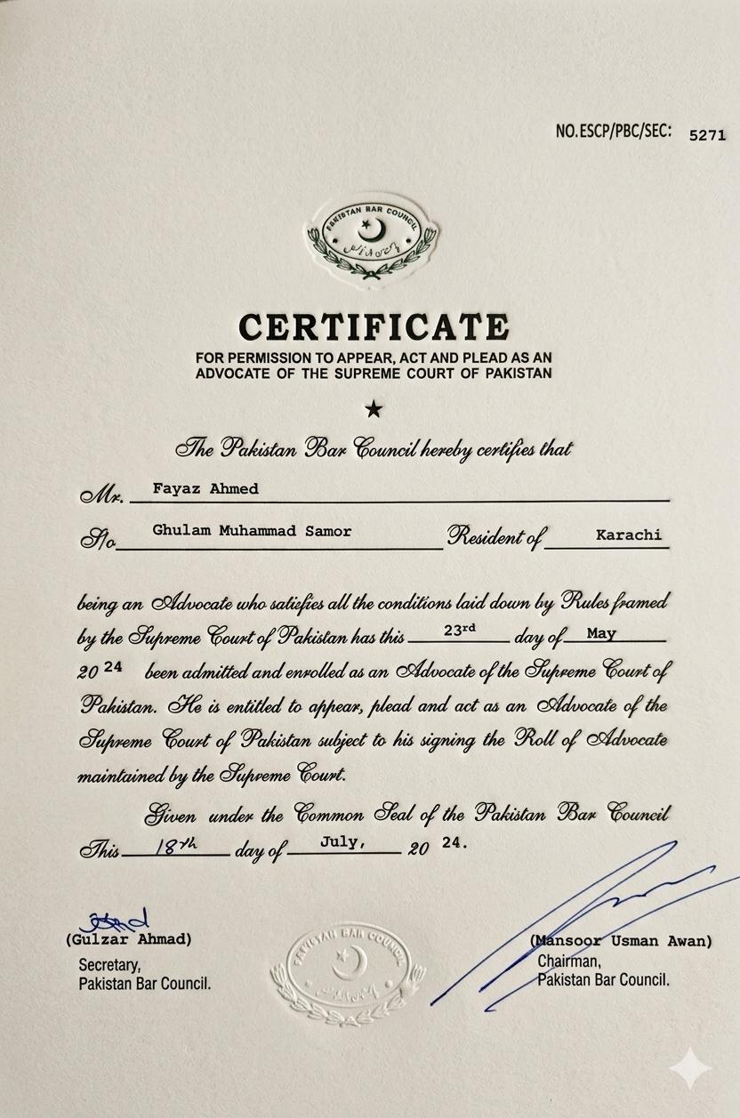 Advocate, Supreme Court of Pakistan